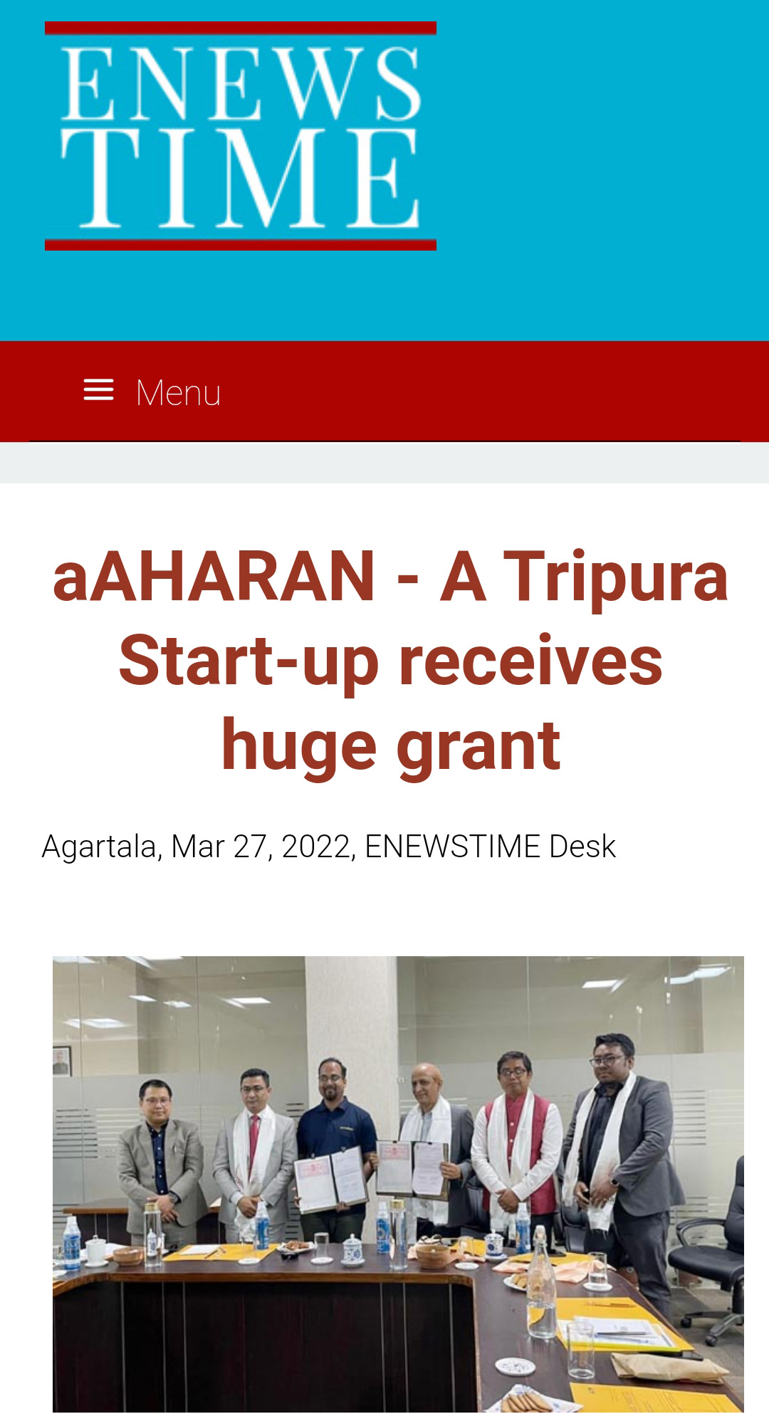 CMO Tripura tweet about aAHARAN award